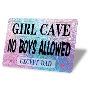 ManruleUS Room Decor for Teen Girls Aesthetic Metal Tin Sign Girl Cave No Boys Allowed 12x8 inches (Girl Cave 3)