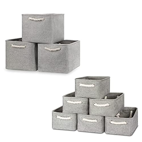 Bidtakay Baskets Set Fabric Storage Bins-Grey Bundled Baskets of 3 Medium Baskets 15" X 11" X 9.5" + 6 Small Baskets 11.8" X 7.8" X 5" for Shelves, Organizing