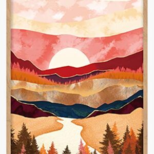 Yumknow Abstract Nature Wall Art - Boho Wall Art for Bedroom Wall Decor for Living Room Pictures for Wall Prints, Unframed 16x20 inch, Mountain Decor, Sunset Wall Art, Moon Poster,Modern Fall Wall Art