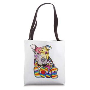colorful pitbull – peace love pitbulls – pit bull lover gift tote bag
