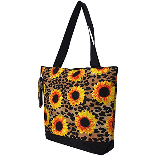 NGIL Canvas Tote Bag with Matching Coin Purse (Leopard Sunflower-Black)