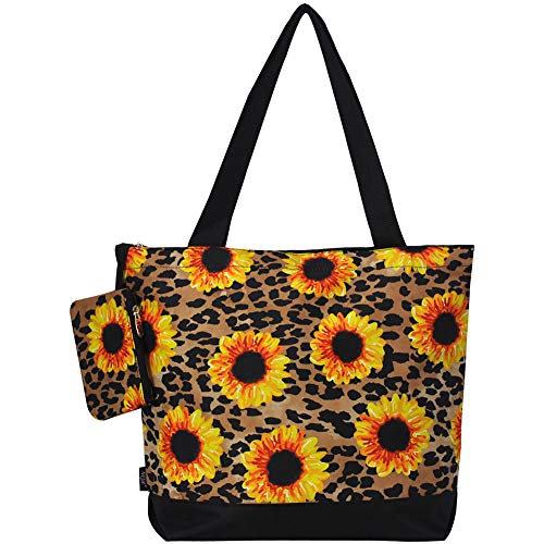 NGIL Canvas Tote Bag with Matching Coin Purse (Leopard Sunflower-Black)