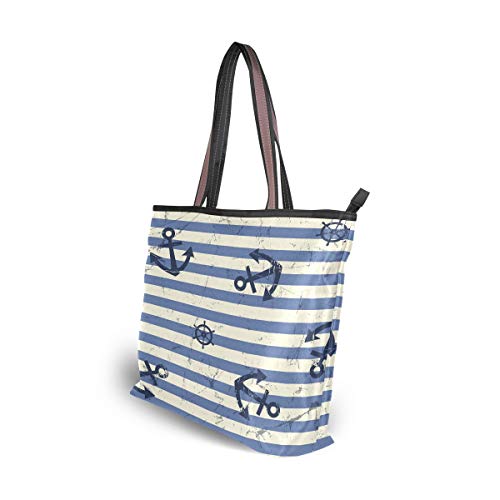 QMXO Sea Anchor Stripe Blue Handbags and Purse for Women Tote Bag Large Capacity Top Handle Shopper Shoulder Bag