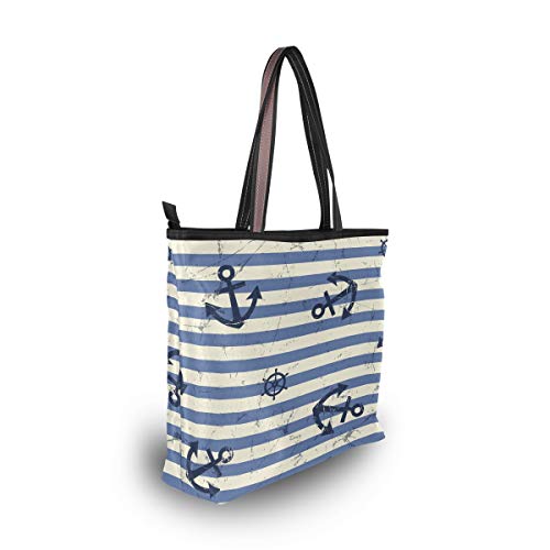 QMXO Sea Anchor Stripe Blue Handbags and Purse for Women Tote Bag Large Capacity Top Handle Shopper Shoulder Bag