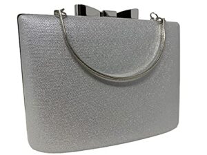 cirilla women pu evening bag clutch purse crossbody bag with bow-style lock for wedding cocktail party banquet (silver)