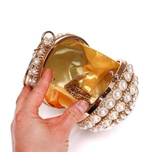 UMREN Women Round Clutch Ball Evening Bag Dazzling Full Beaded Artificial Pearls Handbag for Wedding Parites Prom Gold