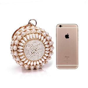 UMREN Women Round Clutch Ball Evening Bag Dazzling Full Beaded Artificial Pearls Handbag for Wedding Parites Prom Gold