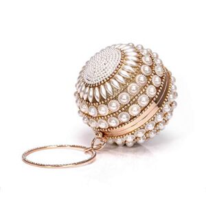 UMREN Women Round Clutch Ball Evening Bag Dazzling Full Beaded Artificial Pearls Handbag for Wedding Parites Prom Gold