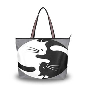 qmxo yinyang tai chi cat handbags and purse for women tote bag large capacity top handle shopper shoulder bag
