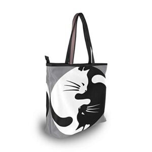 QMXO Yinyang Tai Chi Cat Handbags and Purse for Women Tote Bag Large Capacity Top Handle Shopper Shoulder Bag