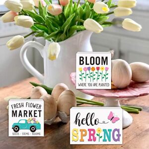 Huray Rayho Party Hello Spring Tiered Tray Decorations Farmhouse Mini Wood Decor Easter Table Centerpieces Fresh Flower Market Home 3D Signs Seasonal Bloom Butterfly Kitchen Wooden Ornaments Set of 3