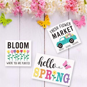 Huray Rayho Party Hello Spring Tiered Tray Decorations Farmhouse Mini Wood Decor Easter Table Centerpieces Fresh Flower Market Home 3D Signs Seasonal Bloom Butterfly Kitchen Wooden Ornaments Set of 3