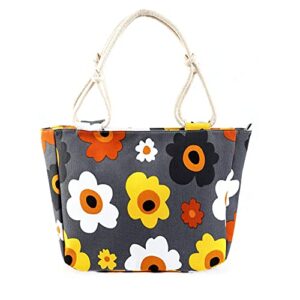 Manfnee Women's Flower Large Beach Tote Bag Canvas Handbag for Travel Gym Beach Holiday Shopping