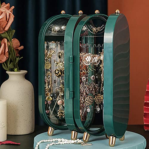 Collapsible Earring Holder Jewelry Organizer Box with Mirror, Earring Necklace Jewelry Box Organizer Necklace Holder for for Women and Girls, Small Jewelry Organizer Box, Gifts for Girl (Green)