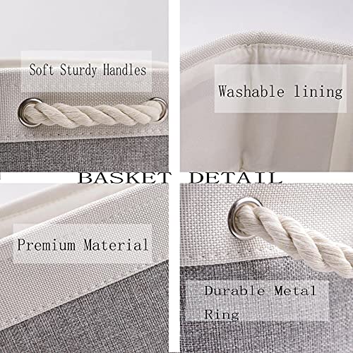 Bidtakay Baskets Set Fabric Storage Bins-White&Grey Bundled Baskets of 3 Medium Baskets 15" X 11" X 9.5" + 6 Small Baskets 11.8" X 7.8" X 5"