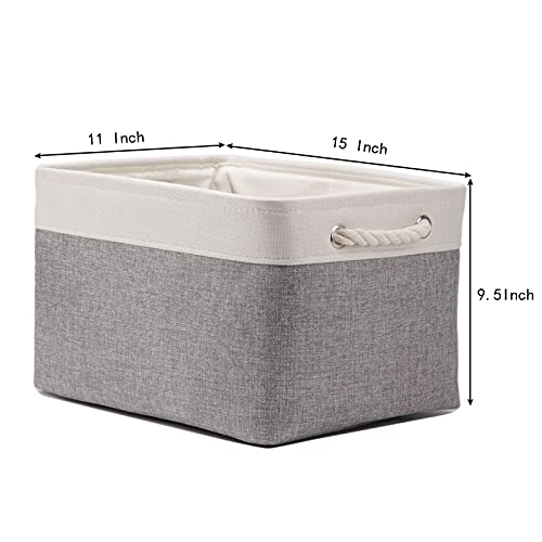 Bidtakay Baskets Set Fabric Storage Bins-White&Grey Bundled Baskets of 3 Medium Baskets 15" X 11" X 9.5" + 6 Small Baskets 11.8" X 7.8" X 5"