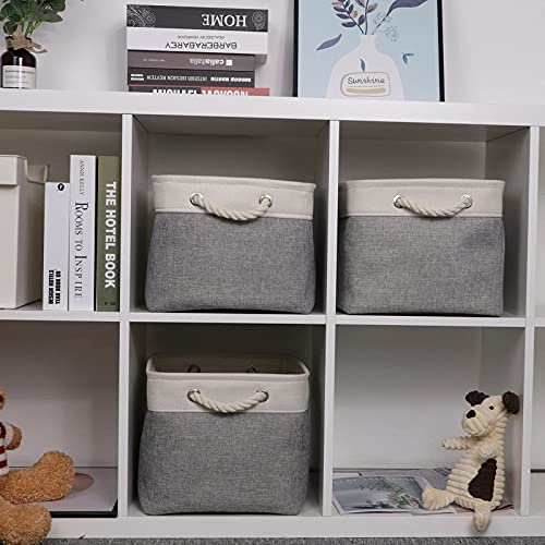 Bidtakay Baskets Set Fabric Storage Bins-White&Grey Bundled Baskets of 3 Medium Baskets 15" X 11" X 9.5" + 6 Small Baskets 11.8" X 7.8" X 5"