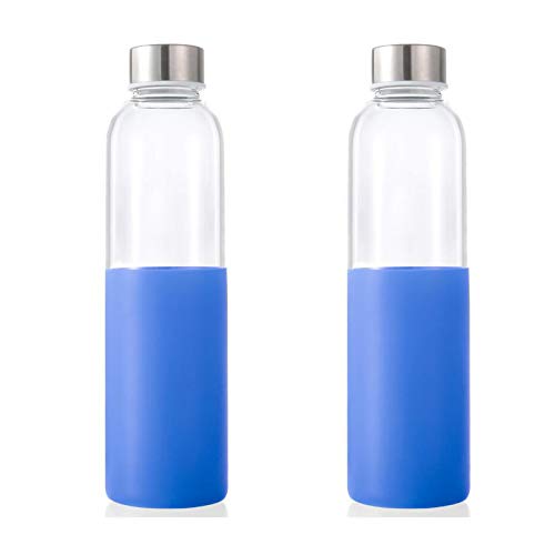 Sursip 20oz Borosilicate Glass Water Bottle, Reusable Drinking Bottles with Stainless Steel Lid and Silicone Sleeves - BPA Free，Set of 2 (Small Summer 2 Pack)