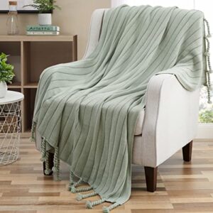 aormenzy acrylic knitted fringe throw blanket, 50″ x 60″ throw blanket with tassels ultra-soft & breathable, cozy decorative throw blankets for couch sofa bed living room – sage green
