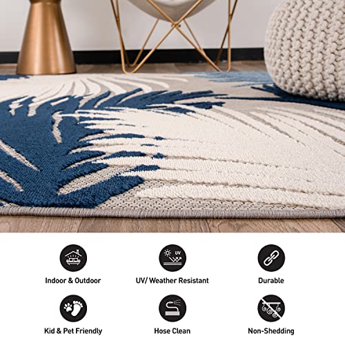 Rugshop Lucca Contemporary Floral Indoor/Outdoor Area Rug 5' x 7' Navy