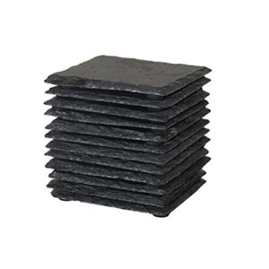 12 pack 4 x 4 inch gorgeous black slate stone coasters bulk square slate stone cup coaster for drink bar kitchen home, handmade natural rough edge, set of 12