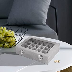 CBCYBER Jewelry Box 24 Grid Velvet Jewelry Tray for Drawers Glass Clear Lid Showcase Display Storage Ring Trays Holder Earrings Organizer Case(Grey)