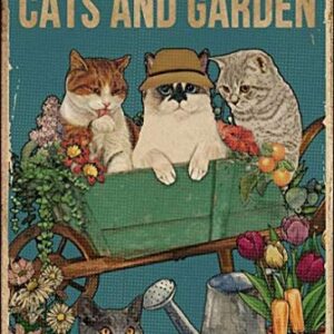 Easily Distracted by Cats and Garden Retro Metal Tin Sign Vintage Aluminum Sign for Home Coffee Wall Decor 8x12 Inch