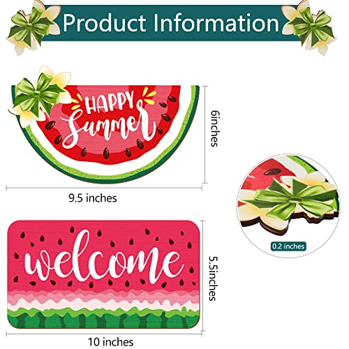 2 Pieces Watermelon Hanging Sign Watermelon Door Hanger Wood Welcome Door Sign Summer Watermelon Hanging Door Sign Plaque for Summer Front Door Wreath Home Wall Decor with Hanging Rope(Happy)