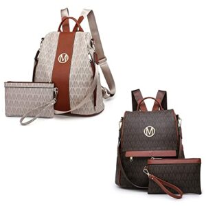 mkp women fashion backpack purse mutil pockets signature anti-theft rucksack travel school shoulder bag handbag with wristlet