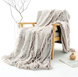 you sa new creative design fluffy shaggy faux fur blanket ultra plush decorative throw blanket (coffee based,51”x63”)
