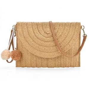 Straw Crossbody Bag For Women Shoulder Beach Vacation Purse And Woven Raffia Handbags Straw Clutch Bags Boho Beige bag