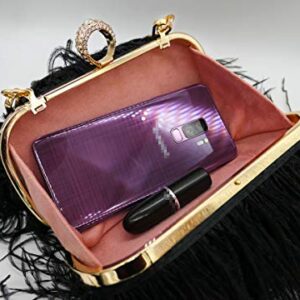 QEBURI Women Fluffy Ostrich Feather Evening Dress Clutch Bag Purse Shoulder Bag (Pale Peach)