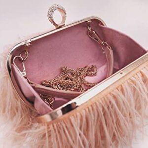 QEBURI Women Fluffy Ostrich Feather Evening Dress Clutch Bag Purse Shoulder Bag (Pale Peach)