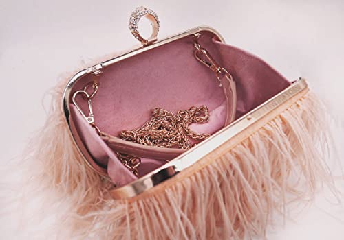 QEBURI Women Fluffy Ostrich Feather Evening Dress Clutch Bag Purse Shoulder Bag (Pale Peach)