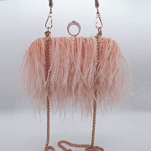 QEBURI Women Fluffy Ostrich Feather Evening Dress Clutch Bag Purse Shoulder Bag (Pale Peach)