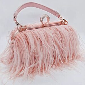 QEBURI Women Fluffy Ostrich Feather Evening Dress Clutch Bag Purse Shoulder Bag (Pale Peach)