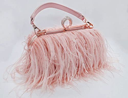 QEBURI Women Fluffy Ostrich Feather Evening Dress Clutch Bag Purse Shoulder Bag (Pale Peach)