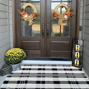 CAINANEL Buffalo Plaid Outdoor Rug Black and White Check Rug 35.4'' x 59'' Cotton Hand-Woven Checkered Front Welcome Door Mat Indoor/Outdoor Area Rug for Front Porch,Kitchen,Entry Way,Living Room