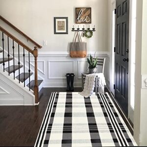 CAINANEL Buffalo Plaid Outdoor Rug Black and White Check Rug 35.4'' x 59'' Cotton Hand-Woven Checkered Front Welcome Door Mat Indoor/Outdoor Area Rug for Front Porch,Kitchen,Entry Way,Living Room