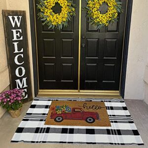 CAINANEL Buffalo Plaid Outdoor Rug Black and White Check Rug 35.4'' x 59'' Cotton Hand-Woven Checkered Front Welcome Door Mat Indoor/Outdoor Area Rug for Front Porch,Kitchen,Entry Way,Living Room