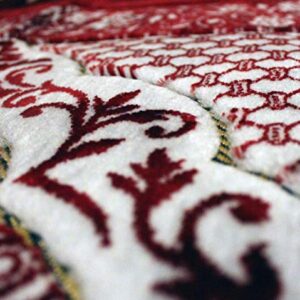 Modefa Turkish Islamic Prayer Rug - Soft & Plush Velvet Praying Carpet - Traditional Muslim Prayer Mat - Muslim Janamaz Sajada - Ramadan or Eid Gift - with Kufi Prayer Cap - Floral Ipek (Red)