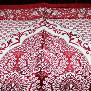 Modefa Turkish Islamic Prayer Rug - Soft & Plush Velvet Praying Carpet - Traditional Muslim Prayer Mat - Muslim Janamaz Sajada - Ramadan or Eid Gift - with Kufi Prayer Cap - Floral Ipek (Red)