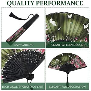 Zonon 4 Pieces Silk Handheld Floral Folding Fans Hand Held Fans Floral Folded Fan with Tassel Women's Hollowed Bamboo Hand Holding Fans for Wedding Gift, Party Favors, Daily Use