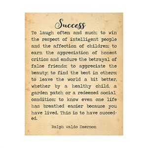 “success-to laugh often and much”-ralph waldo emerson poem page print- 8 x 10″ poetic wall art. distressed parchment print-ready to frame. home-office-study-school decor. great gift for poetry fans!
