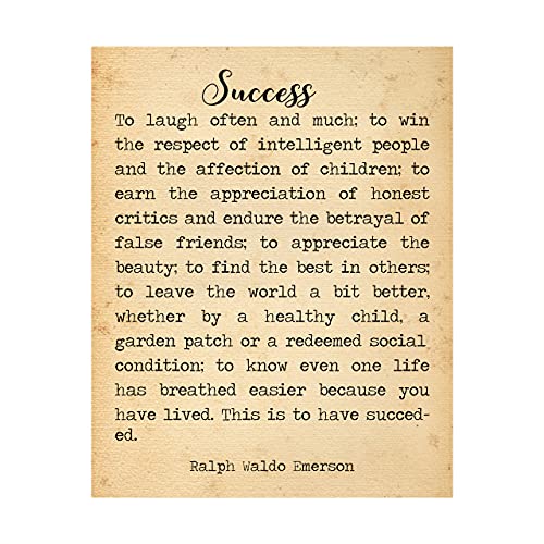 "Success-To Laugh Often and Much"-Ralph Waldo Emerson Poem Page Print- 8 x 10" Poetic Wall Art. Distressed Parchment Print-Ready To Frame. Home-Office-Study-School Decor. Great Gift for Poetry Fans!