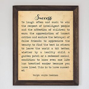 "Success-To Laugh Often and Much"-Ralph Waldo Emerson Poem Page Print- 8 x 10" Poetic Wall Art. Distressed Parchment Print-Ready To Frame. Home-Office-Study-School Decor. Great Gift for Poetry Fans!