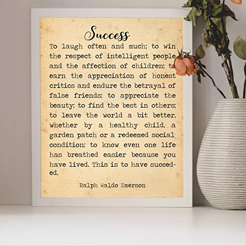 "Success-To Laugh Often and Much"-Ralph Waldo Emerson Poem Page Print- 8 x 10" Poetic Wall Art. Distressed Parchment Print-Ready To Frame. Home-Office-Study-School Decor. Great Gift for Poetry Fans!