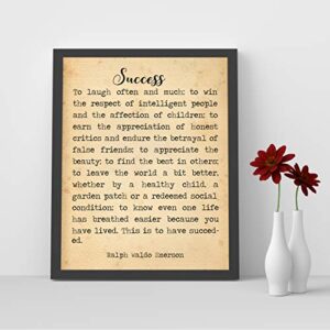 "Success-To Laugh Often and Much"-Ralph Waldo Emerson Poem Page Print- 8 x 10" Poetic Wall Art. Distressed Parchment Print-Ready To Frame. Home-Office-Study-School Decor. Great Gift for Poetry Fans!