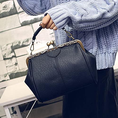 ROUROU Retro Hollow Handbag for Women Leather Shoulder Bag Evening Clutch Bag Kiss Lock Closure Crossbody Bag Purse