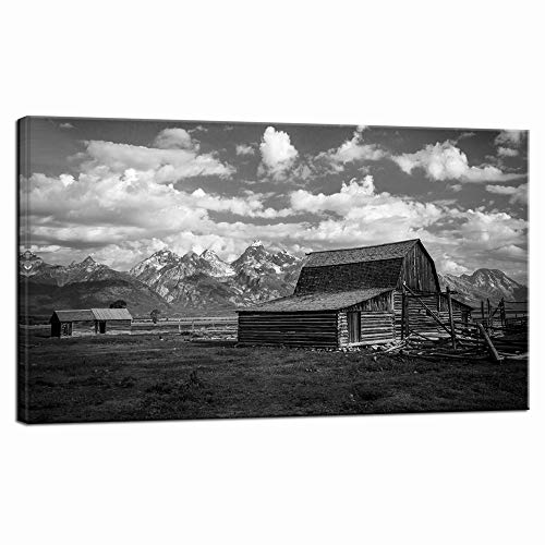 LevvArts Grand Teton National Park Picture Canvas Wall Art Black and White Moulton Barn Poster Prints USA Landscape Wyoming Canvas Artwork for Home Living Room Decor Framed Ready to Hang